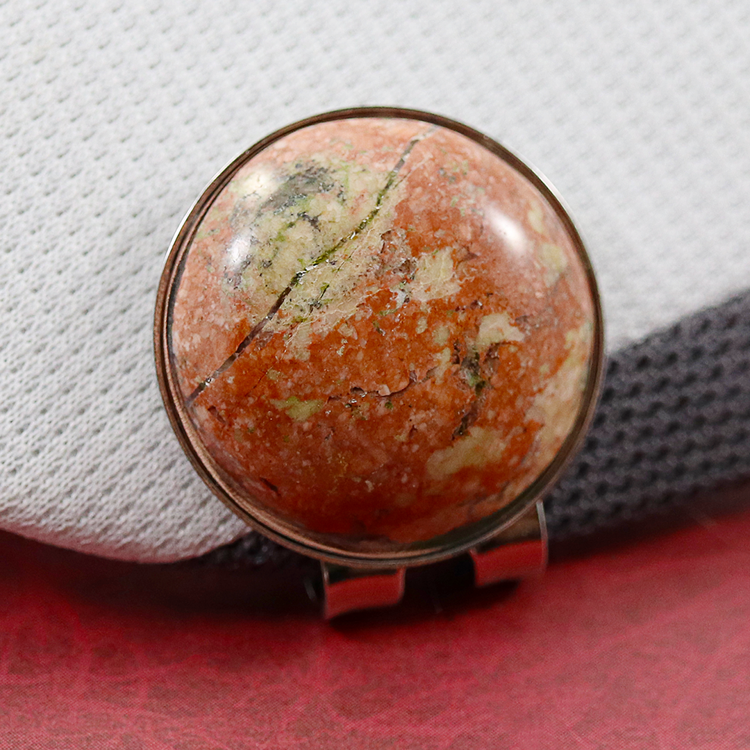 Unakite golf ball marker with magnetic hat clip