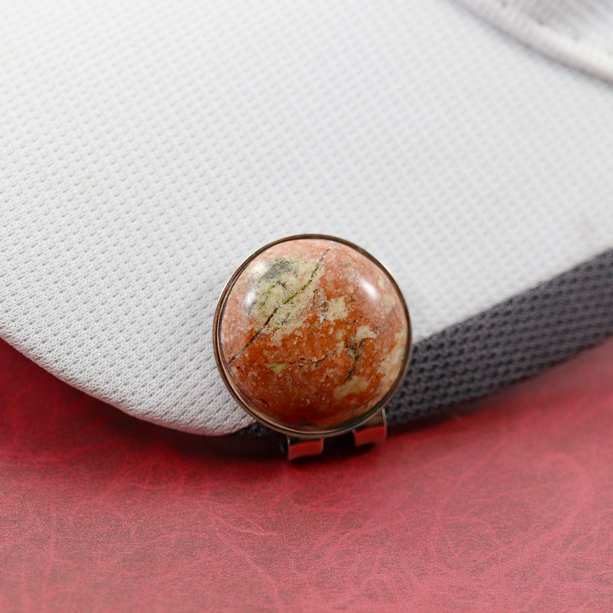 Unakite golf ball marker with magnetic hat clip