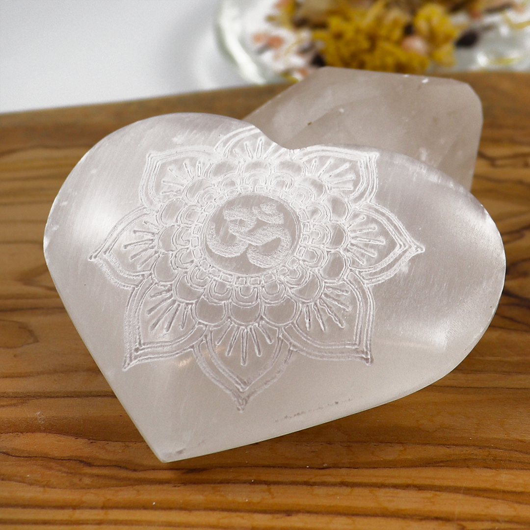 Selenite Heart Palm Stone